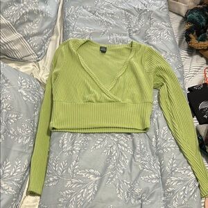 Green Ribbed Wrap Top